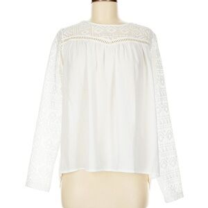 Goldie White Batten Lace & Chiffon Open-Back‎ Blouse | Size S